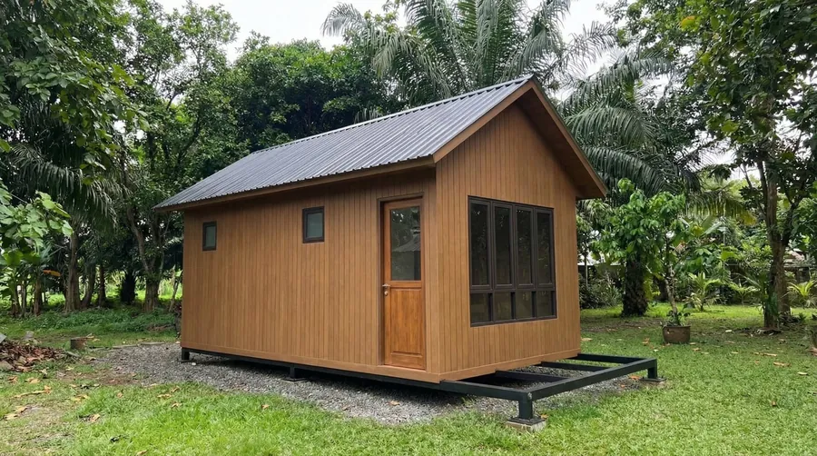 Wood cabin in a garden