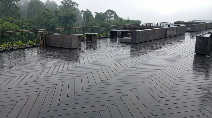 Herringbone wood decking on a rooftop